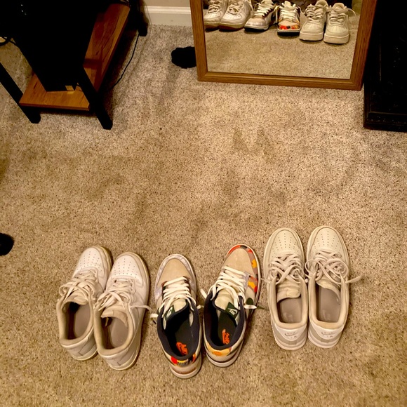 Two air forces 1s and 1 multi-color dunk